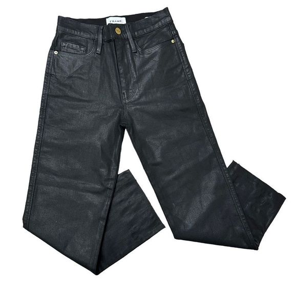 FRAME Le Sylvie Slender Straight black high rise waxed raw hem ankle Jeans - Picture 1 of 9